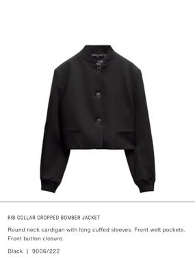 Zara Black Cropped Rib-Collar Bomber Jacket